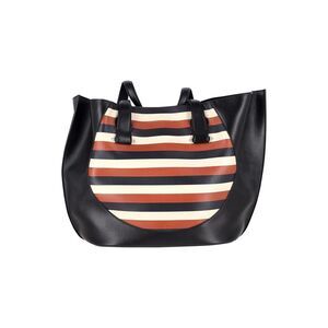Victoria Beckham Tulip Small Striped Tote Bag in Black Leather
